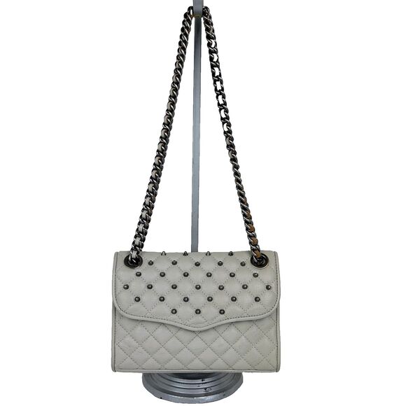 Rebecca Minkoff Quilted Affair Studded Mini Crossbody or Shoulder Flap Bag Grey - Picture 1 of 15